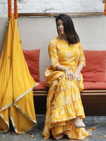 Yellow Cotton Khadi Print Sharara Set With Gota Details. ( Without Dupatta )
