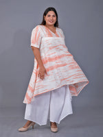 Fabnest Curve Set Of Orange Shibori Printed Asymmetric Kurta With Lace Detailing With Asymmetrical White Cotton Bottom