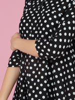 Black and white polka dot cotton circular dress