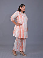 Fabnest Curve  Coord Set Of Orange Shibori Printed A-Line Kurta With Lace Details And Straight Pants