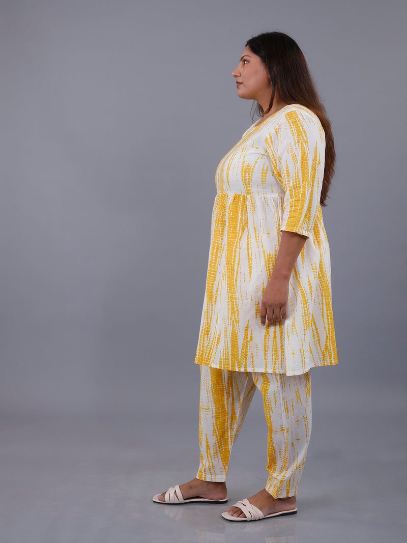 Fabnest Curve Women's Yellow Shiibori Print Salwar And Kurta Set