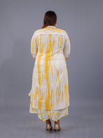 Cotton 2 pc Set of Yellow Shibori Print Straight Kurta With Assymetrical Pants