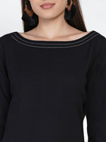 Black cotton with contrast top stitch at neck and sleeve with lace at back inverted pleat A line kurta ONLY-Kurta-Fabnest