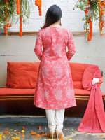 Pink Cotton Print Aline Kurta With Gota and Off-White Lace Flex Pant 2 pc Set (Without Dupatta)