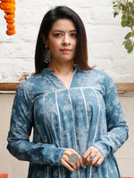 Blue Cotton Print Kalidar Kurta With Gota Details and Pant 3 pc Set With Dupatta