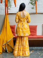 Yellow Cotton Khadi Print Sharara Set With Gota Details ,With Solid Dupatta
