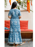 Blue Cotton Khadi Print Sharara 2 pc Set With Gotawork (Without Dupatta)