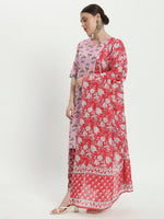 Cotton block print pink multicolor kurta set and dupatta 3 Pcs Set