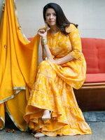 Yellow Cotton Khadi Print Sharara Set With Gota Details ,With Solid Dupatta