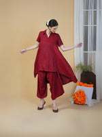 Linen cotton self design lurex asymmetrical kurta and loose fit pants