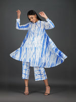 Womens Blue Shibori Print Asymmetrical Kurta With Straight Pants