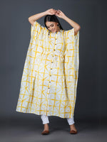 Cotton Yellow Shibori Print Kaftaan With Tie Up