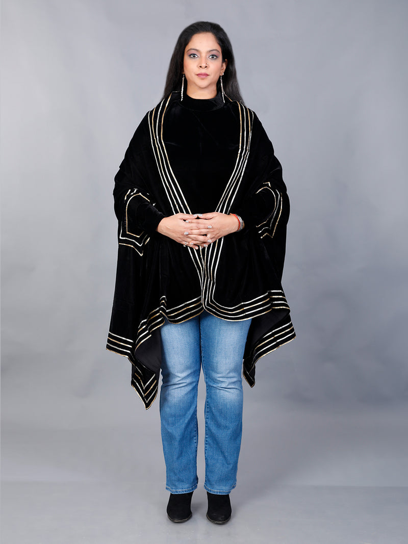 Fabnest women velvet black kaftan/shawl with gota work