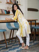 Yellow Shibori Printed Straight Cotton Kurta Only With Lace At Neck And Sleeve Hem