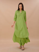 Green Cotton Straight Kurta Paired With Asymmetrical Pants