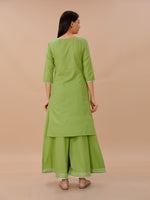 Green Cotton Sharara And Straight Kurta Set With Silver Gota Details