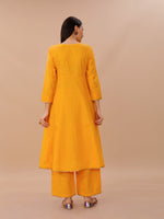 Yellow Cotton A Line Kurta With Loose Pants With Goldan Gota Details