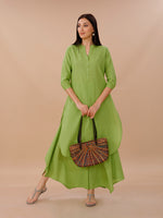 Green Cotton Straight Kurta Paired With Asymmetrical Pants