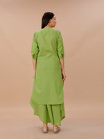Green Cotton Straight Kurta Paired With Asymmetrical Pants