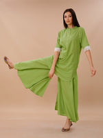 Green Cotton Shirt Kurta And Sharara Set With Lace Inserts At Sleeve Opening.