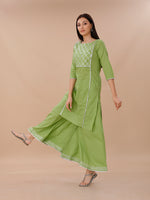 Green Cotton Sharara And Straight Kurta Set With Silver Gota Details