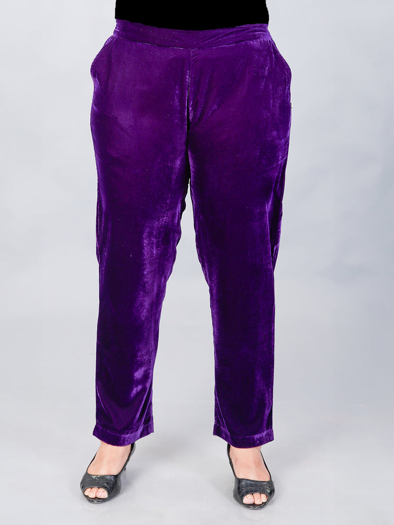 Purple velvet straight pants