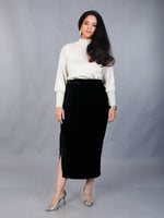 Black velvet side slit skirt