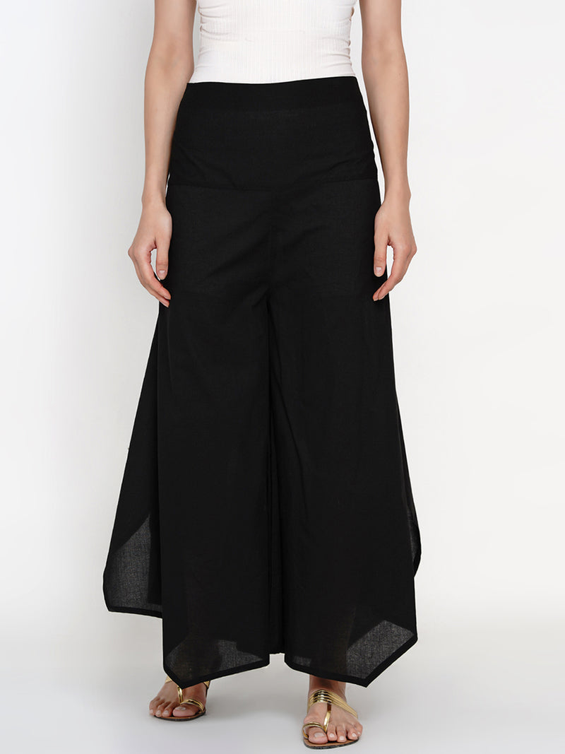 Women black cotton asymmetric palazzo pant