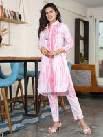 Coord Set Of Pink Cotton Shibori Printed Cotton Loose fit Kurta And Matching Pants