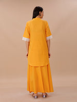 Yellow Cotton Shirt Kurta And Sharara Set With Lace Inserts At Sleeve Opening.