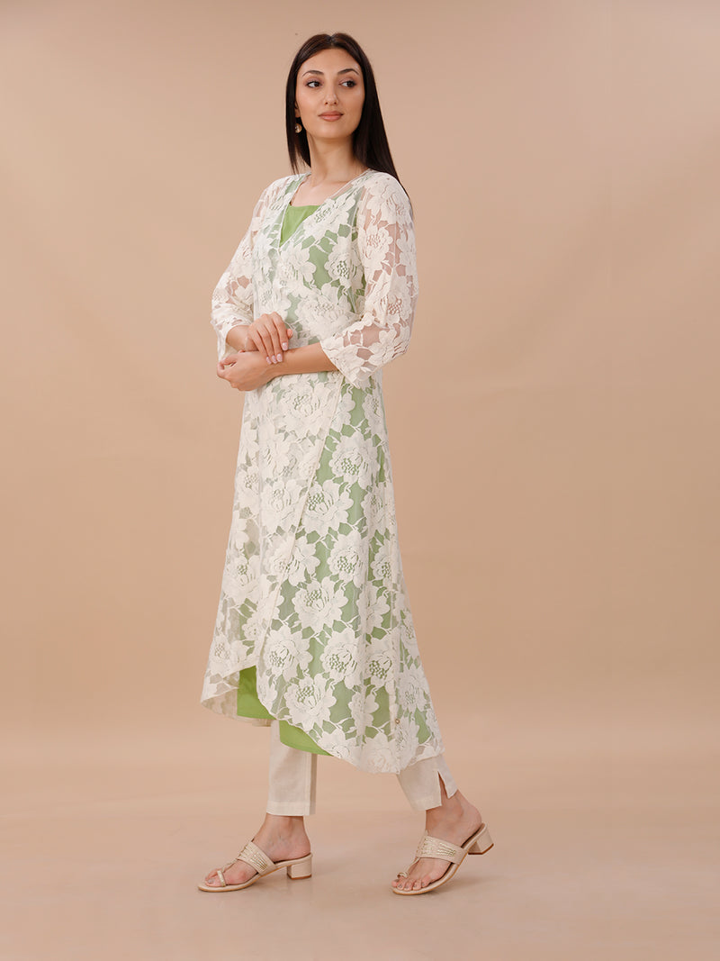 Printed Rayon Party Wear Gown With Shrug | Latest Kurti Designs