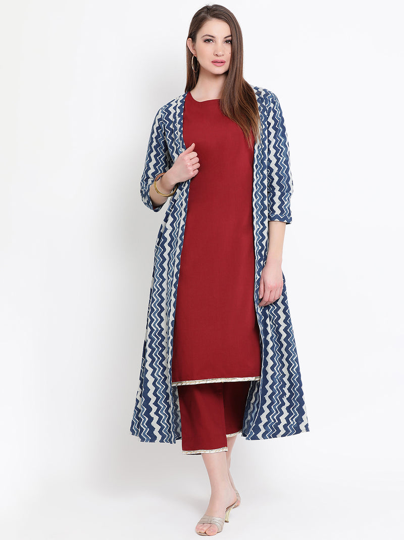 Indigo Hand Block Printed Cotton Cape/Jacket