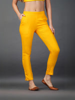 Womens yellow rayon slim pants