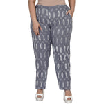 Curve Cotton Grey Ikat Straight Relaxed Pants-Bottoms-Fabnest