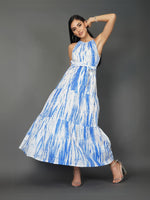 Cotton Blue Shibori Print Tiered Dress