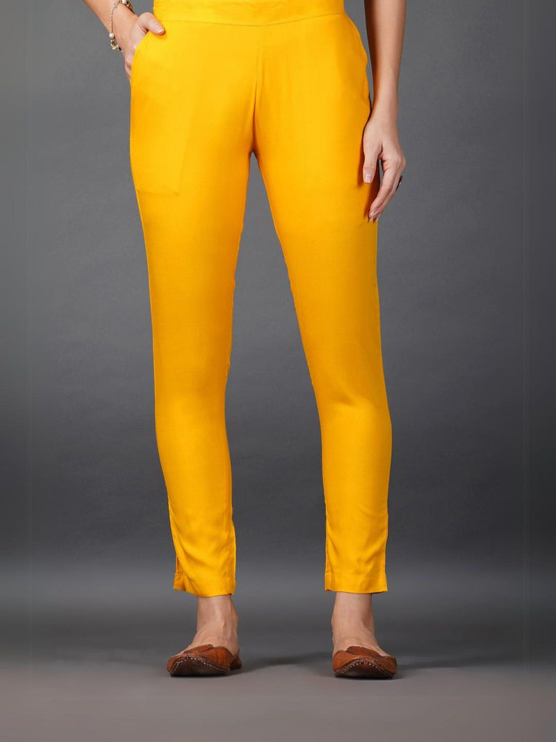 Womens yellow rayon slim pants