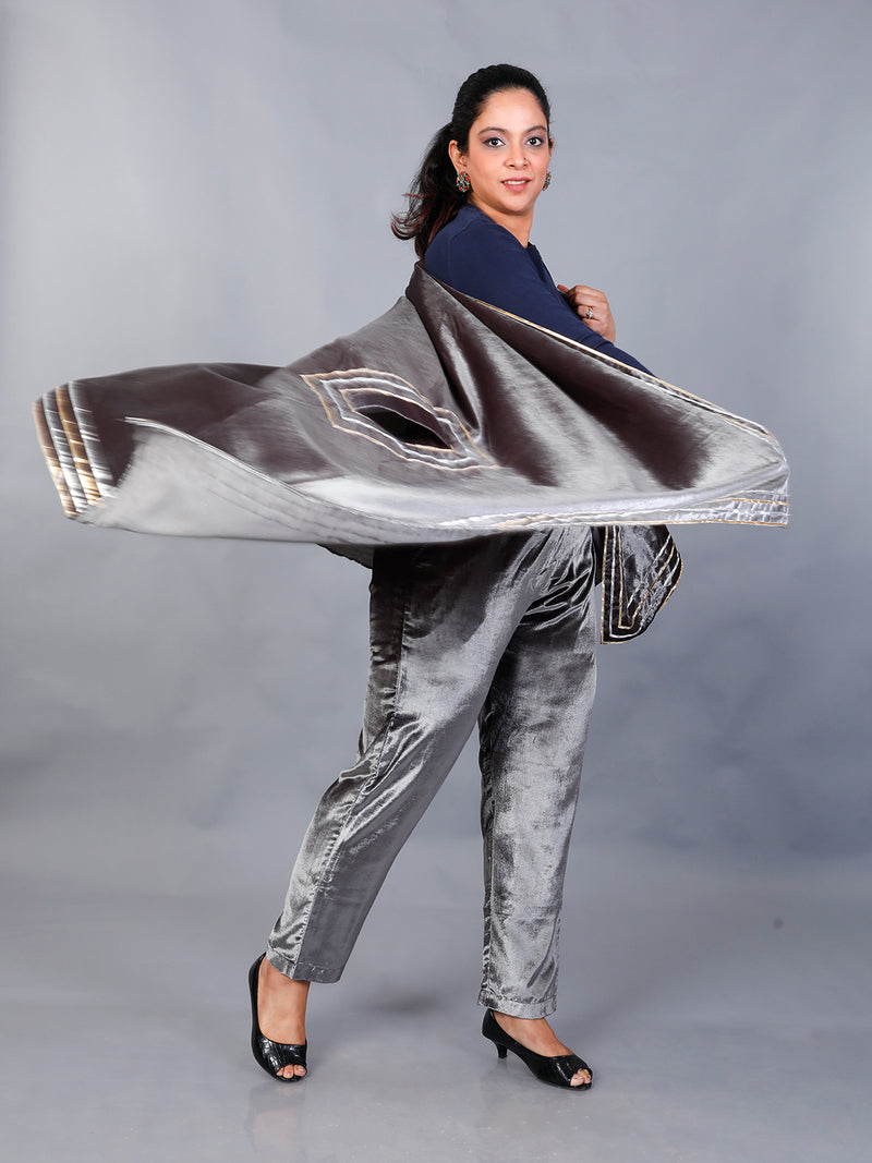 Grey velvet kaftan/shawl with gota work