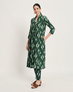 Cotton Handloom Green Ikat V-necked Loose Fit Kurta Only