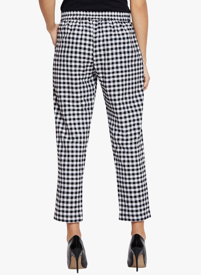 Handloom cotton black and white check pants.-Trousers-Fabnest