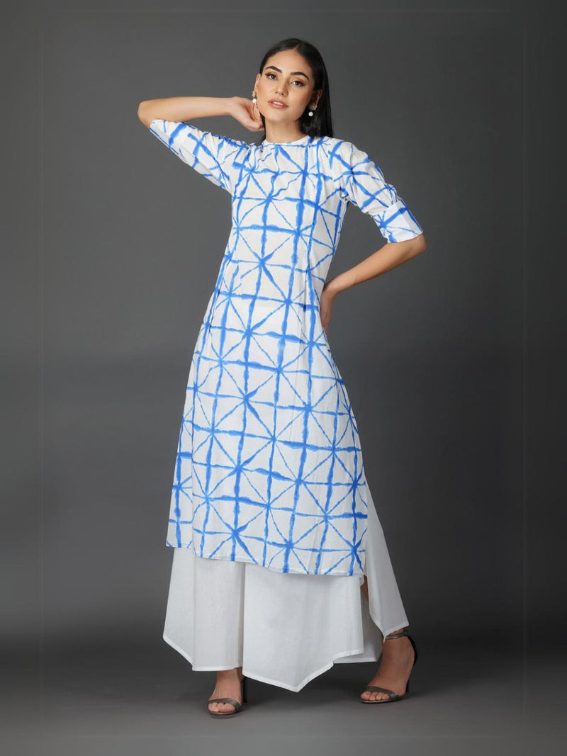 Cotton Blue Shibori Print Kurta