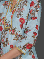 Light blue floral printed with gold lace inserts kurta ONLY