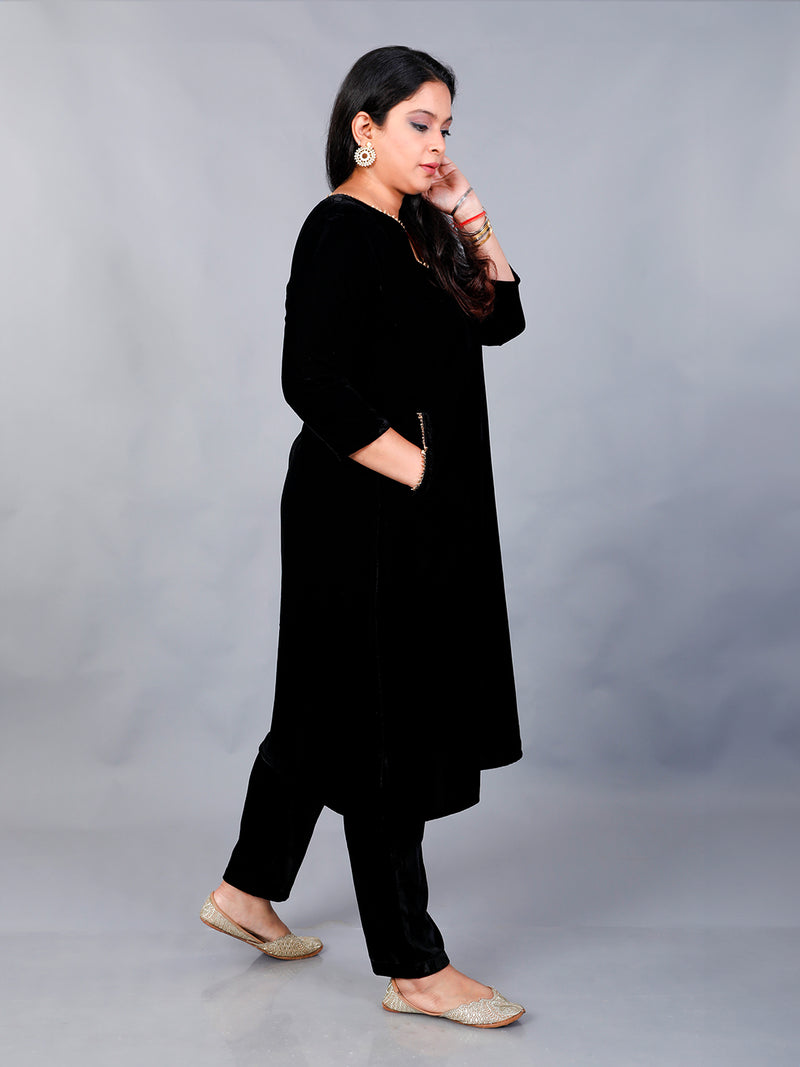 Women's Stunning Black Kurti With Straight Pants And Net Dupatta - Ano –  Trendia