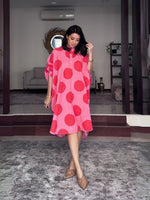 Loose fit kurta/tunic/dress in pink and red polka and stripes combo