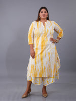 Fabnest Curve Woman's Yellow Shibori Print Straight Kurta With Assymetrical Pants