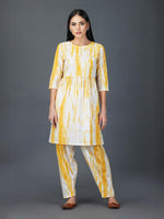 Womens Yellow Shiibori Print Salwar And Kurta Set