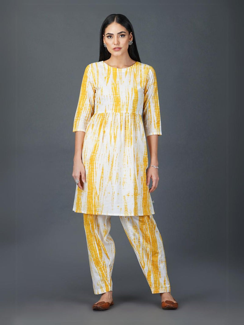 Womens Yellow Shiibori Print Salwar And Kurta Set