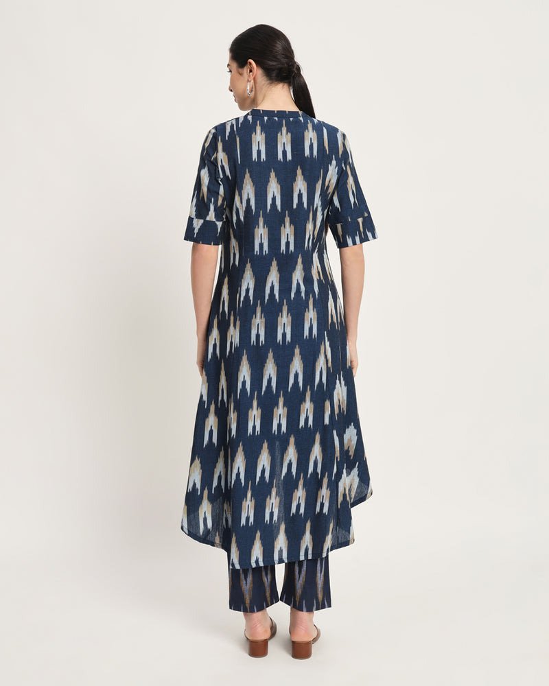 Cotton Handloom Navy Ikat High Low Kurta