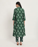 Cotton Handloom Green Ikat V-necked Loose Fit Kurta Only