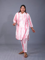 Fabnest Curve Coord Set Of Pink Cotton Shibori Printed Cotton Loose fit Kurta And Matching Pants