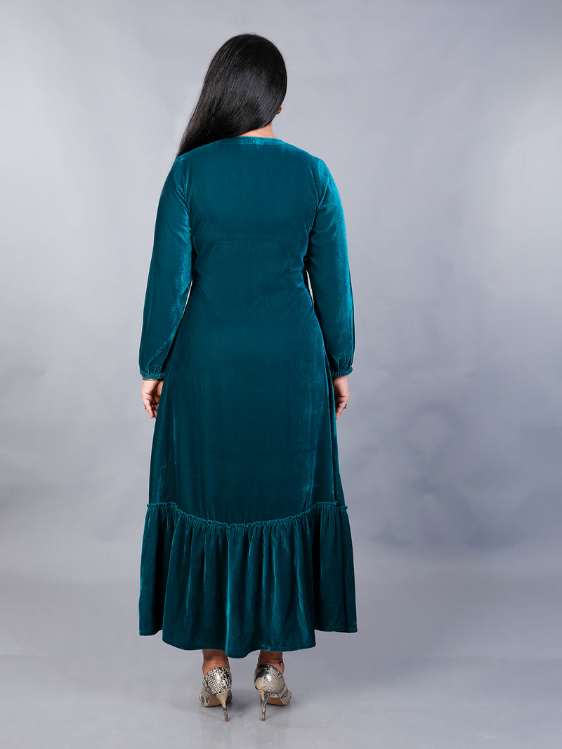 Teal velvet tiered long dress